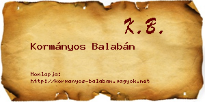 Kormányos Balabán névjegykártya